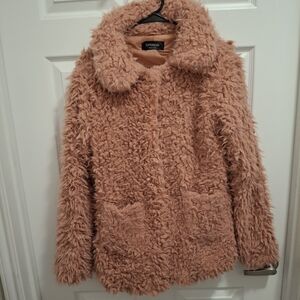 Supernova Large Pink Faux Fur Pockets Snap Coat Jacket